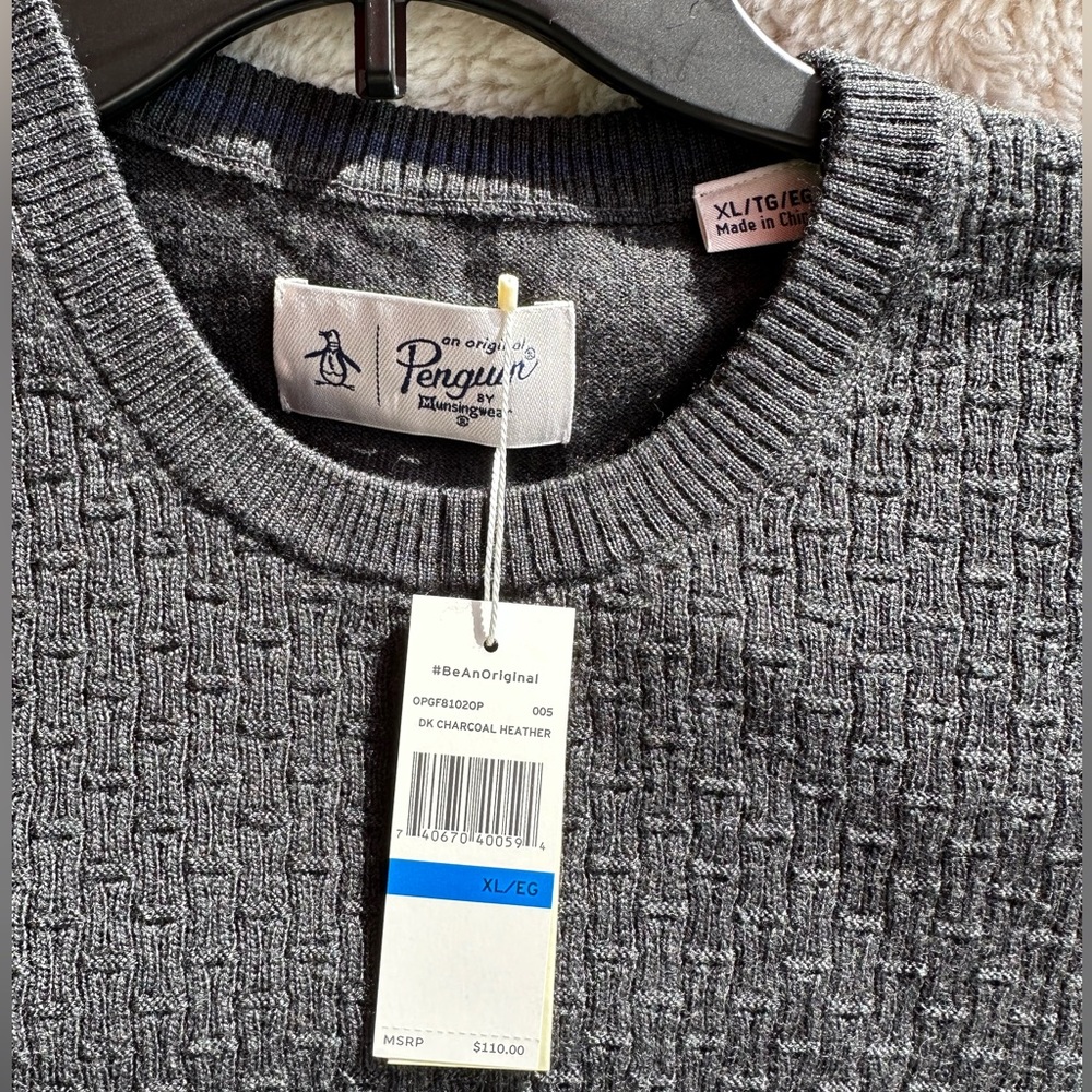NWT Men's Original Penguin Crewneck Basketweave Merino Wool Sweater XL